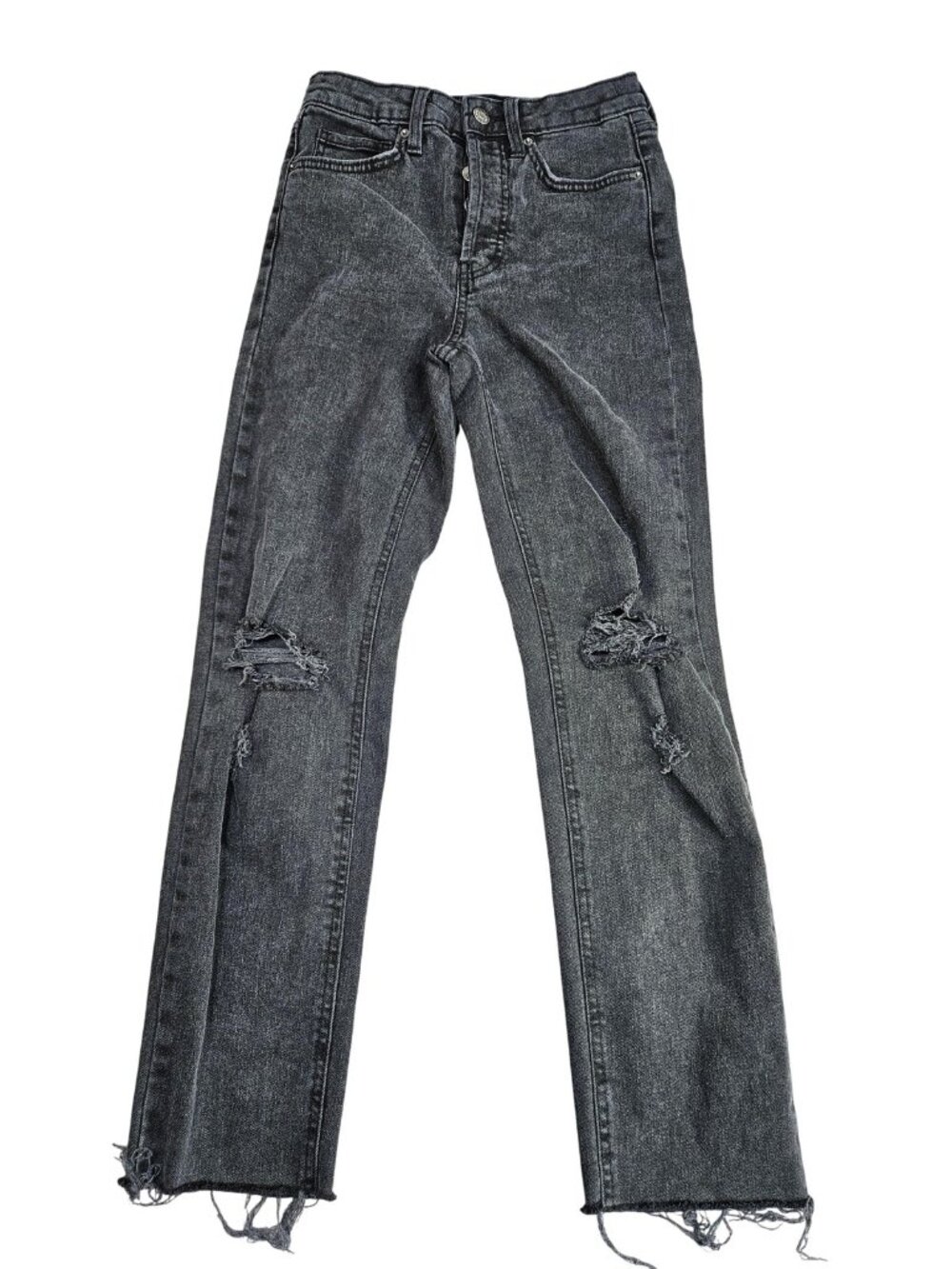 Wild Fable High Rise Straight Jeans Womens 00 Charcoal Wash Distressed Slim
